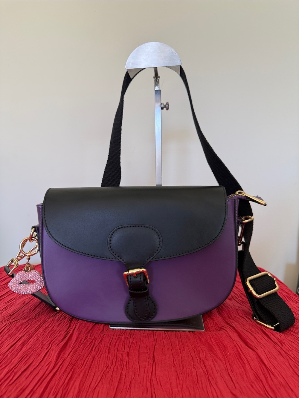 Stella Bianca Two-Tone Black and Purple Leather Shoulder Bag